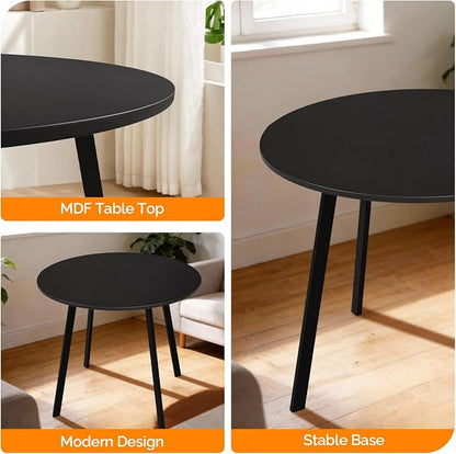 VINGLI Round Dining Table for 2-4, 35in Modern Dining Room Table with Metal Base, Black Wooden Kitchen Table, Space-Saving, Small Space Circle Dinette for Home, Kitchen, Apartment