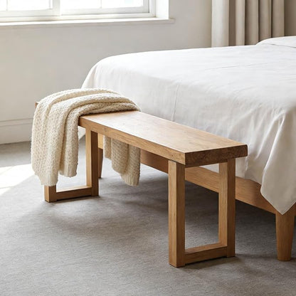 Narrow Farmhouse Bench Skinny Wooden Entryway Long Bench 32" 39" 47" 55" 63" 71" 79" Rustic Indoor Benches for Hallway Kitchen Dining Bedroom End of Bed Easy Assembly Natural Finish(32x10xH18")