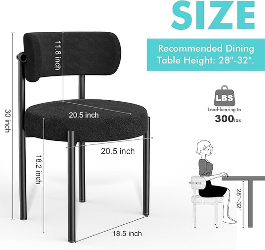 PatioPerk Boucle Dining Chairs Set of 4, Black Mid Century Morden Dining Chairs with Curved Backrest, Round Upholstered Sherpa Living Room Kitchen Dining Room Chiars with Metal Legs