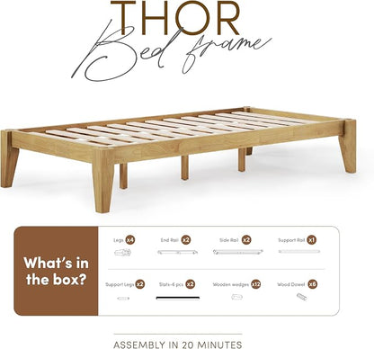 Thor Premium Solid Wood Bed Frame Twin XL, Japanese Joinery Bed Frame, Wood Slat Support, Platform Bed, No Box Spring Needed, Easy Assembly, Minimalist & Modern Style (Light Brown)
