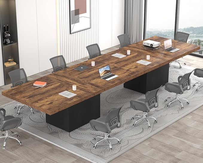 HSH Dining Table for 6 to 8, 71” Wood Rectangular Dinner Table, 6 ft Industrial Kitchen Table only with Black Pedestal, Modern Large Dining Room Table for Home Gathering Office, Rustic Brown, 71 Inch