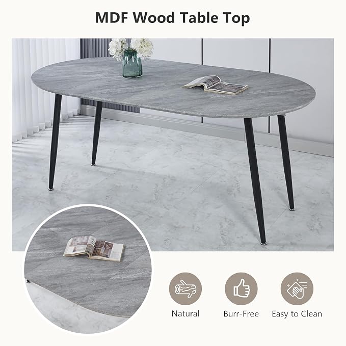 Extendable Round Dining Table for 4 6 Wooden Dining Room Table 39" to 70" Modern Kitchen Table for Dining Room Office Expandable Oval Dinner Table with MDF Top and Wood Legs Grey