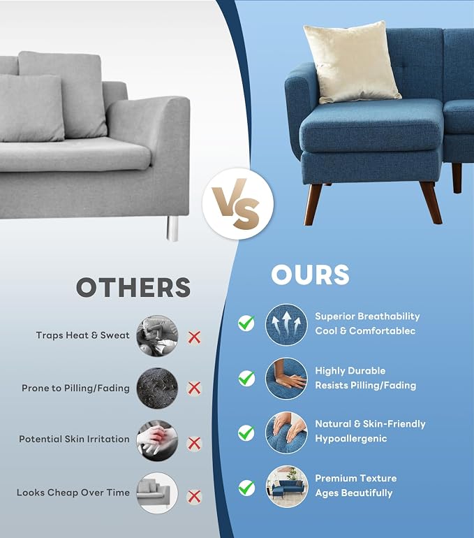 Kingfun L Shaped Couch, 80" W Mid-Century Modern Sofa, Sectional Couches, 3 Seater Sofas with Wide Chaise Lounge, Button Tufted Upholstered Sectional Sofa for Living Room, Bedroom, Blue