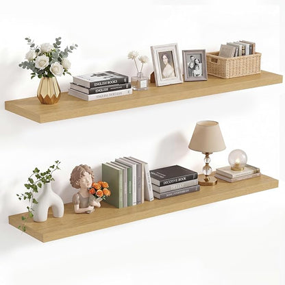 Vivelove 10" Deep Floating Shelves with Invisible Brackets, 40" Wall Shelves for Bathroom Bedroom Kitchen Living Room Laundry Room, Modern Rustic Shelves for Home Decor, 40"x10.2"x1.5", Set of 2, Oak