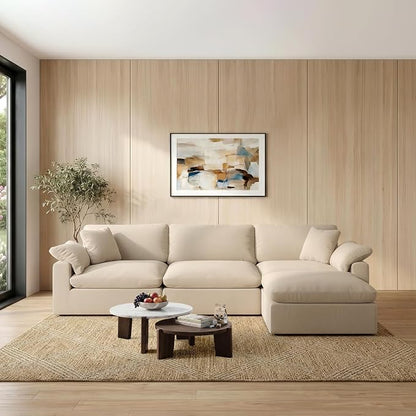 Modular Sectional Sofa Cloud Couch,Down Filled Comfy Cloud Modern Sofa,Khaki Linen L Shape Oversized Couch Cushion Covers Removable Furniture for Living Room
