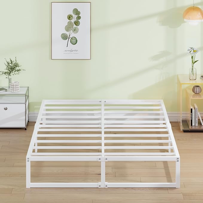 EMODA 12 Inch Full Size Bed Frame, Metal Platform Bed Frame Full No Box Spring Needed, Heavy Duty Steel Slats Support, Easy Assembly, Noise Free, White