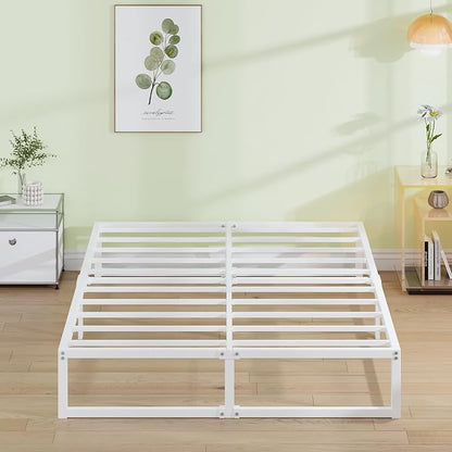 EMODA 12 Inch Full Size Bed Frame, Metal Platform Bed Frame Full No Box Spring Needed, Heavy Duty Steel Slats Support, Easy Assembly, Noise Free, White