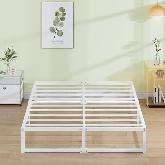 EMODA 12 Inch Full Size Bed Frame, Metal Platform Bed Frame Full No Box Spring Needed, Heavy Duty Steel Slats Support, Easy Assembly, Noise Free, White
