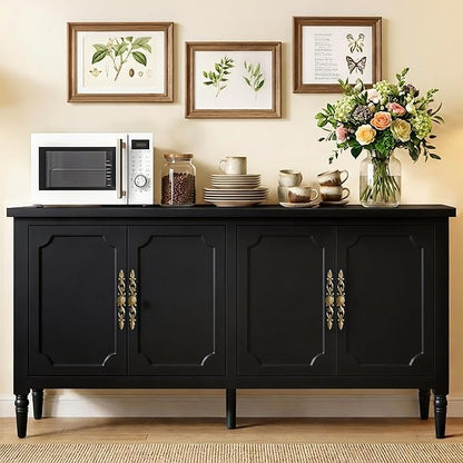 RoyalCraft Buffet Cabinet with Storage, 59" Vintage Sideboard with Adjustable Shelves, Mid Century Modern Painted Credenza Coffee Bar for Kitchen, Dining Room, Entryway, Living Room, Satin Black