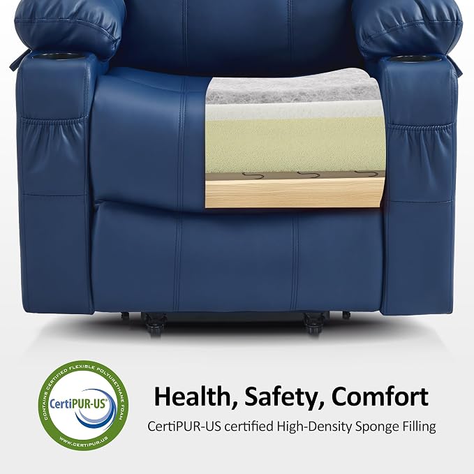 MCombo Power Lift Recliner Chair for Elderly 7516(Blue, Large) | Heat and Massage, USB& Type C Charging Port, FSC Certified