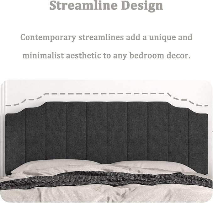 Befurtori King Size Headboard Only, Linen Wall Mounted Headboard King for Adjustable Bed Modern Upholstered Head Board Easy Assembly, Dark Gray