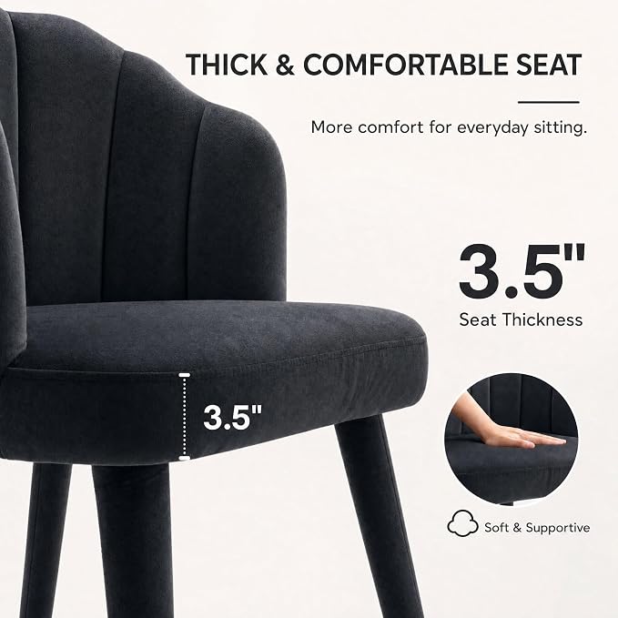 Hyfirm Velvet Dining Chairs Set of 2, Upholstered Modern Kitchen Dining Chairs with Petal Back & Fabric Covered Wooden Legs, Comfy Accent Armchairs for Bedroom/Kitchen/Vanity, Black