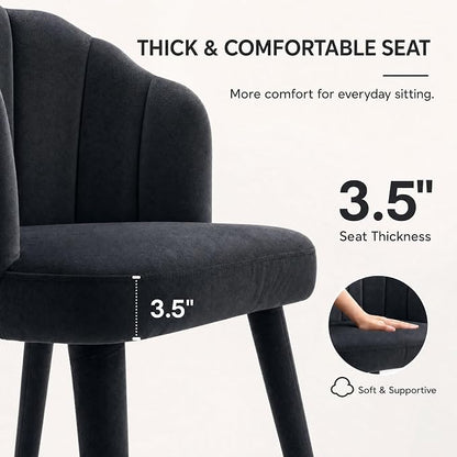 Hyfirm Velvet Dining Chairs Set of 4, Upholstered Modern Kitchen Dining Chairs with Petal Back & Fabric Covered Wooden Legs, Comfy Accent Armchairs for Bedroom/Kitchen/Vanity, Black
