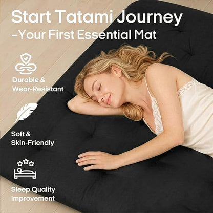 Syrinx Water Resistant Japanese Futon Mattress, Twin Size 75"x39", 4 Inch Thick Japanese Floor Mattress Tatami Mat, Foldable Floor Bed Sleeping Pad for Dormitory Guest Room Camping