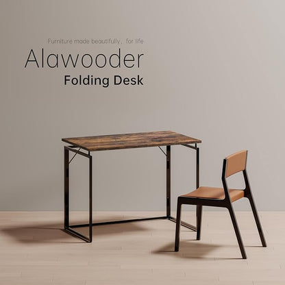 alawooder 31.5" Folding Desk: No Assembly, Wood Top for Small Spaces | Home office desk, holds 150 lbs, folds flat to 2.3 in, splash-proof wood top, sturdy metal frame