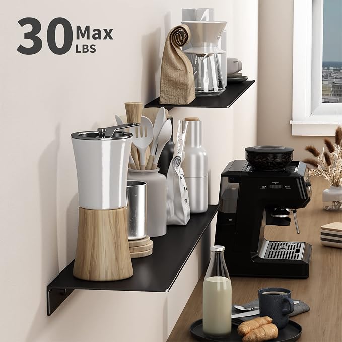Danpoo 20 inch Long Metal Floating Shelves for Wall Organizer & Storage, Display Shelves for Bathroom, Living Room, Kitchen, Bedroom(Matte Black, 2-Pack)