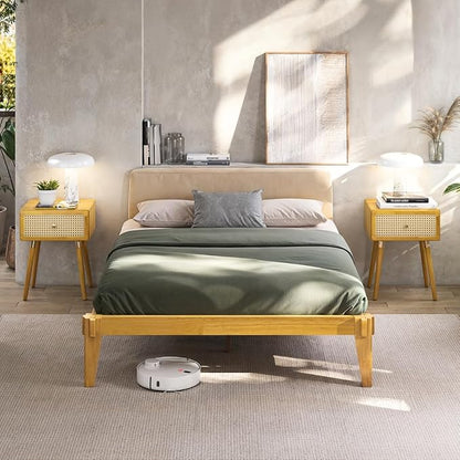 Bme Chalipa 14” Solid Wood Bed Frames - Wood Platform Bed Frame - Japanese Joinery Bed Frame - Wood Slat Support - Bed Without Box Spring - Easy Assembly - Minimalist & Modern Style, Natural - Full