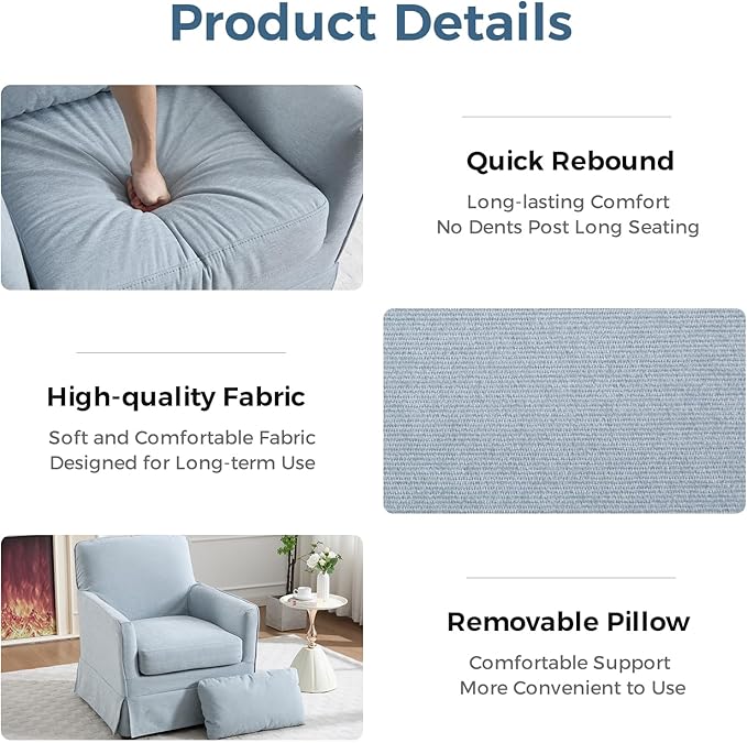 INZOY Swivel Accent Chair Set of 2, Mid Century Modern Chair, Comfy Swivel Barrel Reading Chair, Upholstered Square Chair for Living Room Bedroom Small Spaces, Sky Blue