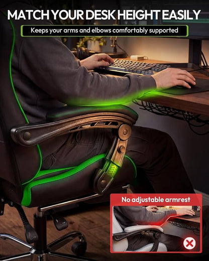Dowinx Ergonomic Gaming Chair with Footrest & Massage Lumbar, 2D-Linkage Armrests for Computer Chair 330lbs with Headrest Pillow for Office, Home, Streaming and Long Gaming Sessions, Green