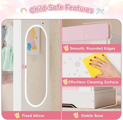 Xilingol Kids Armoire with Jewelry Cabinet, Dress up Storage with Mirror, Princess Dress Closet and Costumes Wardrobe Closet, Costume Organizer for Bedroom, Kids Room, Girls (White)