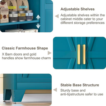 71H Tall Metal Storage Cabinet with 2 Doors and 5 Shelves, Farmhouse Storage Cabinet with Barn Doors, Pantry Storage for Home, Office, Bathroom, Dining Room, Kitchen (Blue)