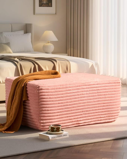 37" Plush Boneless Ottoman, Upholstered Cloud Footrest for Boneless Couch in a Box,Oversize Poufs for Living Room & Bedroom Sofa Ottoman,Comfy Seating with Dense Foam, Pink (Plush Corduroy Fabric)