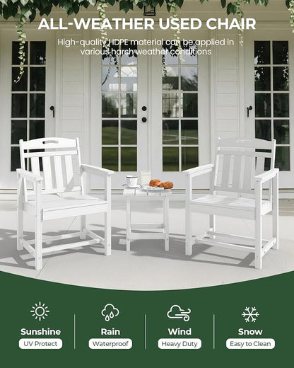 Patio Chairs, HDPE Outdoor Dining Chairs with Wide Seat, All Weather Oversized Porch Chair for Garden, Backyard, Deck - White
