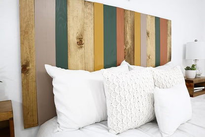 Barn Walls Earth Tone Mix Signature Design, Multicolored Solid Wood Headboard, Floating Panels, Wall Mount, Adjustable Height Easy Assembly Queen Size