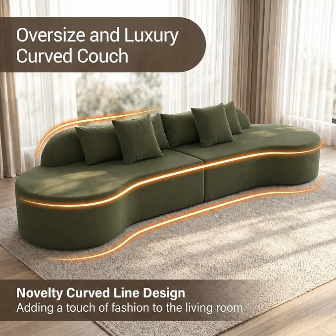 Oversized Modern Curved Cloud Couch Sectional, Boneless Compression Sofa, Modular Sectional Couches, High Density Foam Deep seat Couch with Pillows, Corduroy Sofa for Living Room Office
