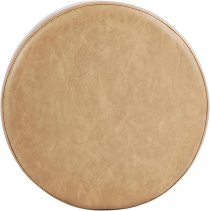 HomePop 19" Round Storage Ottoman - Sand Faux Leather