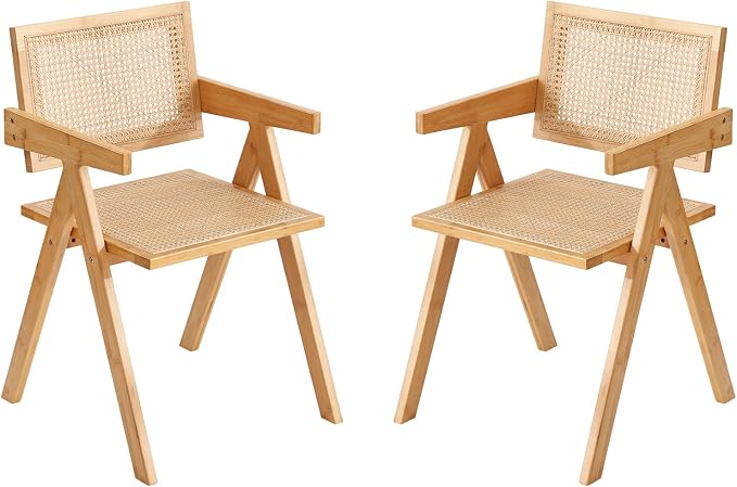 Tiita Rattan Accent Chairs, Mid Century Modern Dining Chairs Set of 2, Bamboo Living Room Chair for Reading Room Dining Kitchen, Wood