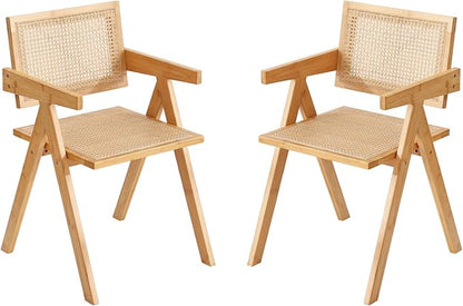 Tiita Rattan Accent Chairs, Mid Century Modern Dining Chairs Set of 2, Bamboo Living Room Chair for Reading Room Dining Kitchen, Wood