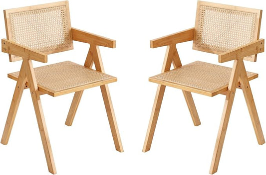 Tiita Rattan Accent Chairs, Mid Century Modern Dining Chairs Set of 2, Bamboo Living Room Chair for Reading Room Dining Kitchen, Wood