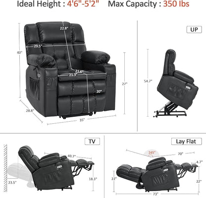 MCombo Small Dual Motor Power Lift Recliner Chair for Petite Elderly, Zero Gravity Lift Chair with Heat and Massage, Infinite Position Lay Flat Recliner, USB Ports, Faux Leather 7893 (Black, Small)