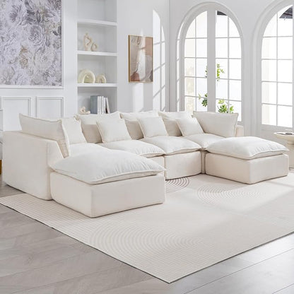 Boneless Couch Sectional Sofas Cloud Couches for Living Room | 130'' Modern Modular Cloud Sofa with Pillows and Ottoman for Bedroom