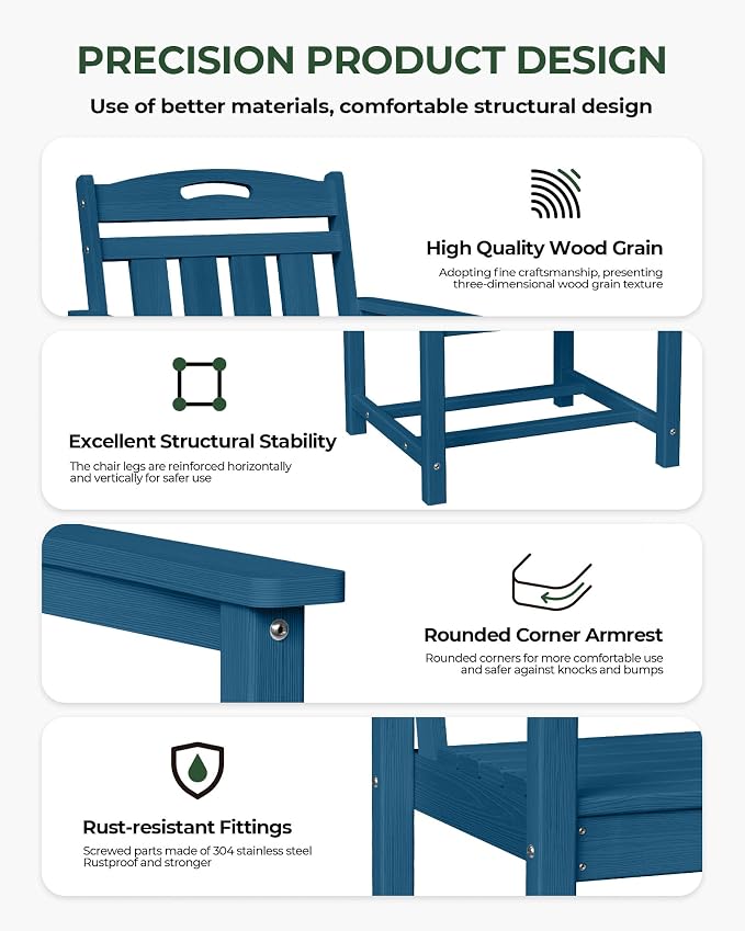 Outdoor Patio Dining, All-Weather HDPE Chair Fade-Resistant, and Low Maintenance for Backyard, Garden, or Patio, Navy Blue