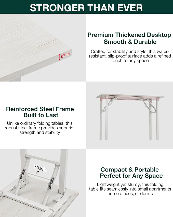 Frylr Small Folding Computer Desk – Portable 43.3 Inch Foldable Laptop Table, Collapsible and Compact for Easy and Fast Setup, Lightweight for Small Spaces, Home Craft and Study Use, White Ash