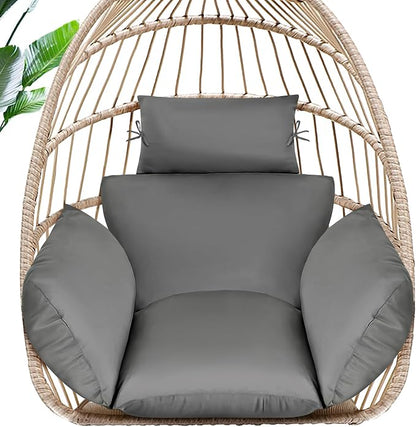 MAGIC ELEPHANT Egg Chair Cushion, Memory Foam Indoor Outdoor Hanging Egg Chair Cushion Replacement, Patio Basket Swing Cushion with Headrest (Gray)