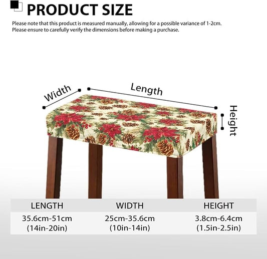 Christmas Flowers Bar Stool Seat Covers Holiday Festive Rectangle Bar Stool Cover 2 Pack Washable Removable Counter Stool Chair Covers for Kitchen Pub Dining Room