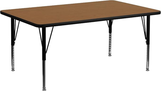 Flash Furniture Wren 30"W x 72"L Rectangular Oak Thermal Laminate Activity Table - Height Adjustable Short Legs