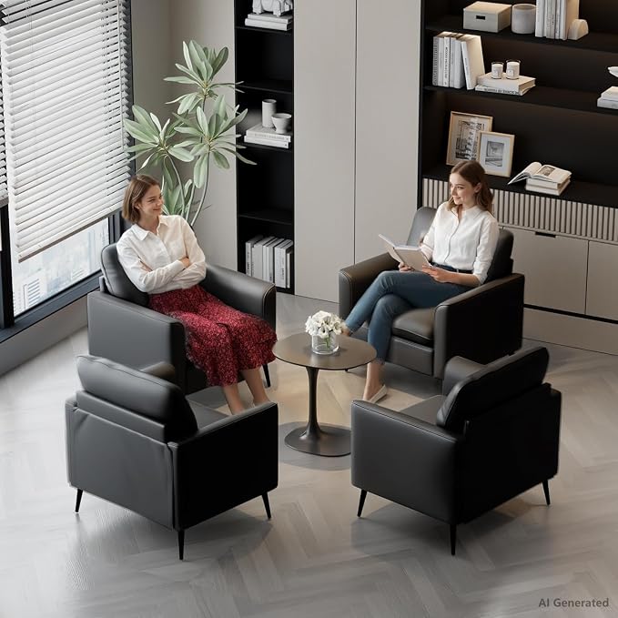 TYBOATLE Accent Chairs Set of 2, Black Faux Leather Chairs, Mid Century Modern Comfy Living Room Chairs, Cozy Office Reading Chair, Reception Armchairs for Bedroom, Waiting Room