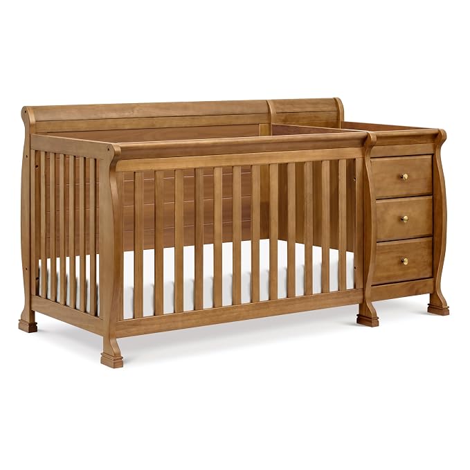 Davinci Kalani 4-in-1 Convertible Crib & Changer Combo, Chestnut | GREENGUARD Gold Certified, Converts to Toddler Bed, Daybed & Full-Size Bed, 4 Adjustable Mattress Heights, Easy to Assemble