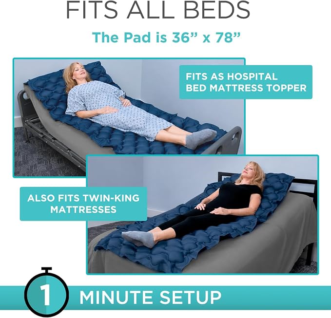 Vive Alternating Air Pressure Mattress Pad - The Original Bed Sore Prevention Solution - Hospital Topper for Bedridden Patients - Includes Waterproof, Breathable Ulcer Cushion & Whisper Quiet Pump