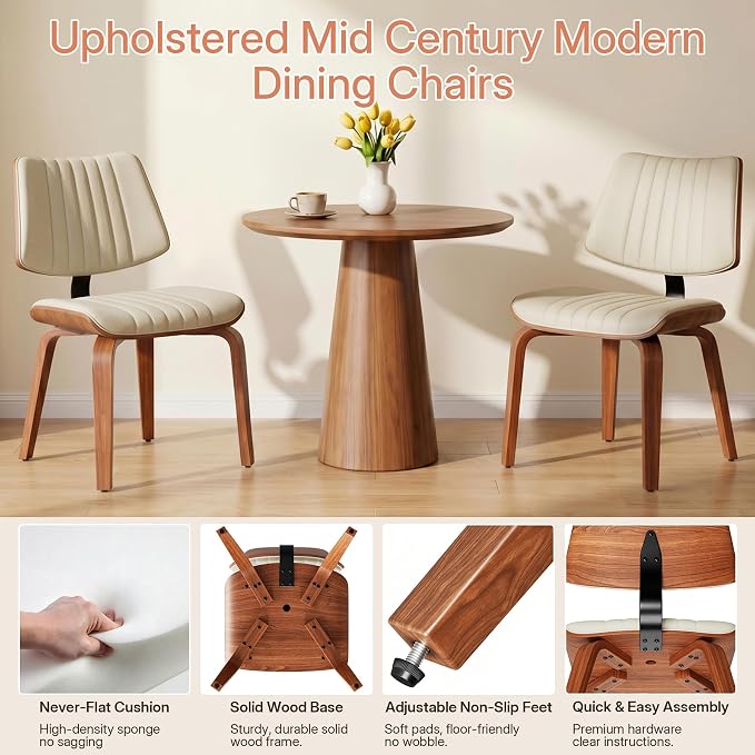 Armless Dining Chairs Set of 2, Walnut Beige | Set of 2 elegant armless chairs offering superior comfort with high-resilience foam padding and a refined beige finish