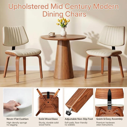 Armless Dining Chairs Set of 6, Walnut Beige | Set of 6 armless chairs with walnut bentwood back and warm beige upholstery. Great for family dining rooms