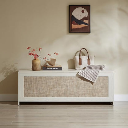 51.2" Storage Chest Extra Large,Storage Bench with 2 Safety Hinges,Wooden Shoe Bench,51.2x15.7x18.3 Inch,Easy Assembly,Storage Bench for Bedroom,Living Room,entryway(White Cream)