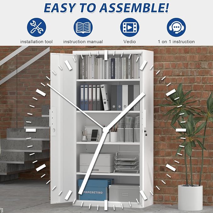 Metal Garage Storage Cabinets with Lock, 72" H White Storage Cabinet with Doors and Adjustable Shelves, Lockable File Cabinet, Steel Tool Cabinets for Home, Office, Garage, Shop, School