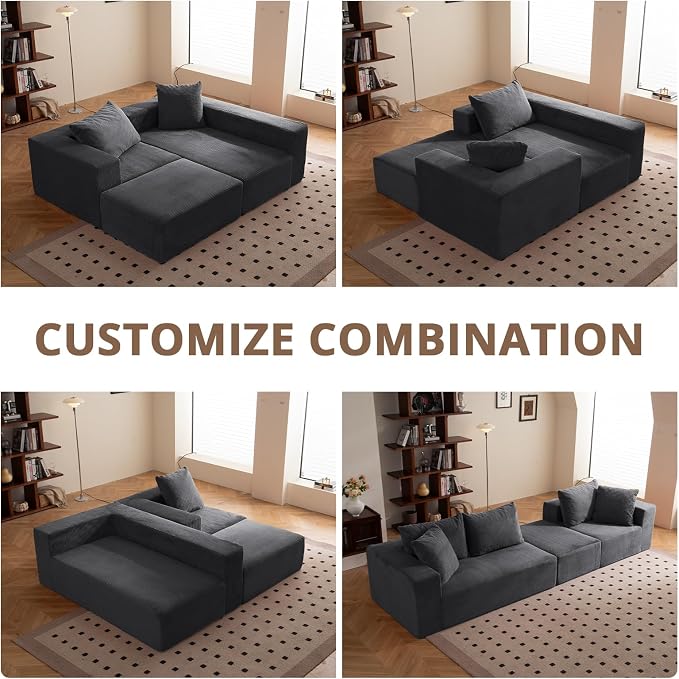Modular Sectional Sofa Modern 108" L Shaped Boneless Cloud Couch with Deep Seat,Sectional Couch for Living Room Bedroom Apartments Dorms,No Assembly Required Ships in a Box, Dark Grey