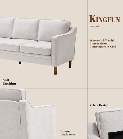Kingfun 3-Piece Sofa Set for Living Room, Mid Century Modern Couch with Loveseat and Chair, Chenille, Solid Wood Frame