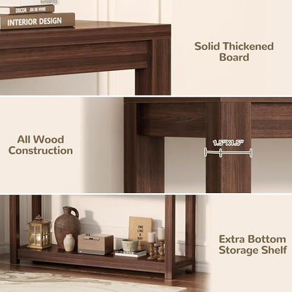 Besiost 47" Farmhouse Wood Entryway Table Narrow Console Table with Storage Behind Couch Sofa Table with Shelves Entry Way Tables with Open Storage, Easy Assembly, Black Walnut